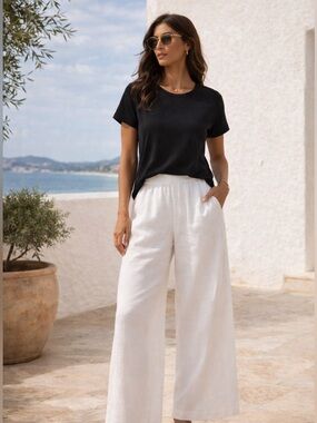 🖤 Eileen Fisher Black Organic Cotton Tee Minimalist Short Sleeve Top Size S